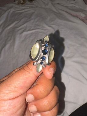 Silver Lia Sophia Ring with Blue and Pale Green Stones - Women's Jewelry